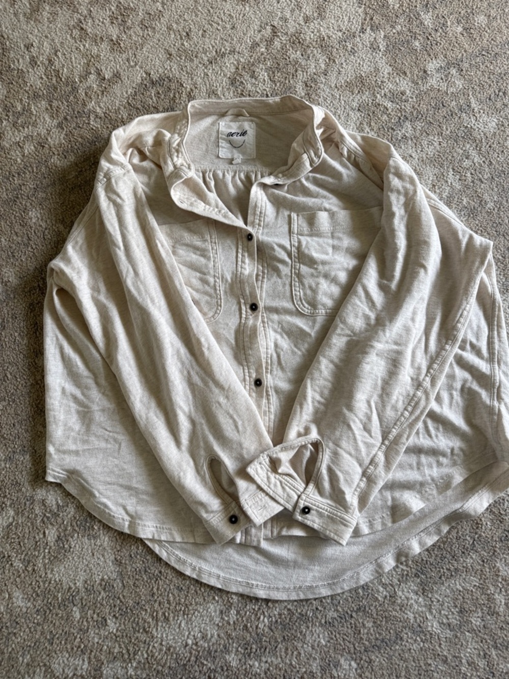 Aerie 100 % cotton Lightweight Button-Front Shirt in Neutral wheat color